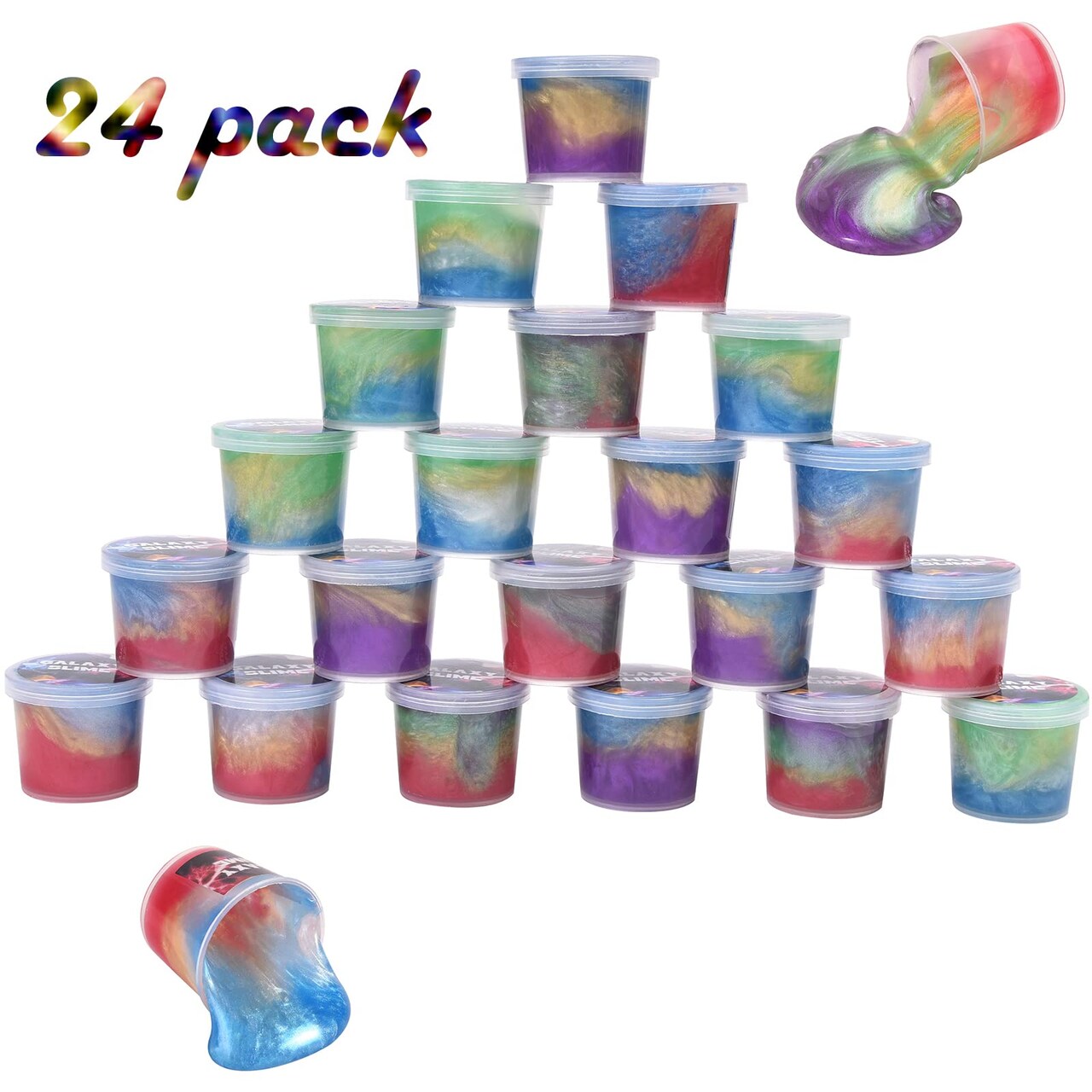 24 Pieces Galaxy Slime Bulk, Crystal Slime for Goodie Bag, Stress Relief Toys, Tactile and Visual Stimulation, Christmas Stocking Stuffers for Girls and Boys